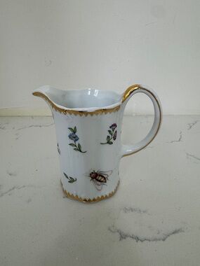 I. Godinger & Co. Delicate Floral & Bee Porcelain Creamer with Gold Trim